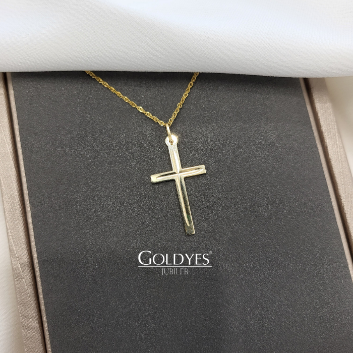 Złota zawieszka krzyżyk diamentowany próby złota 585 - obrazek 2
