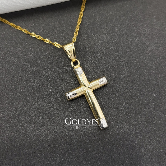 Złota zawieszka krzyżyk diamentowany próby złota 585