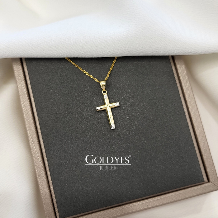 Złota zawieszka krzyżyk diamentowany próby złota 585 - obrazek 2
