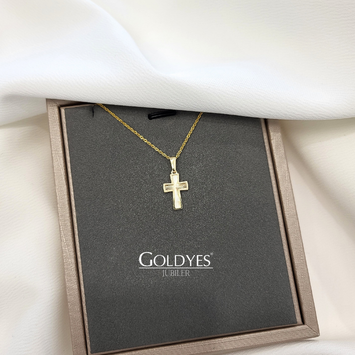 Złota zawieszka krzyżyk diamentowany próby złota 585 - obrazek 2